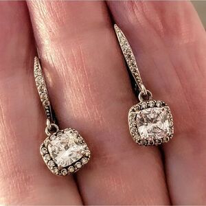 Sterling Silver Clear Sparkly CZ Drop Leaverback Earrings